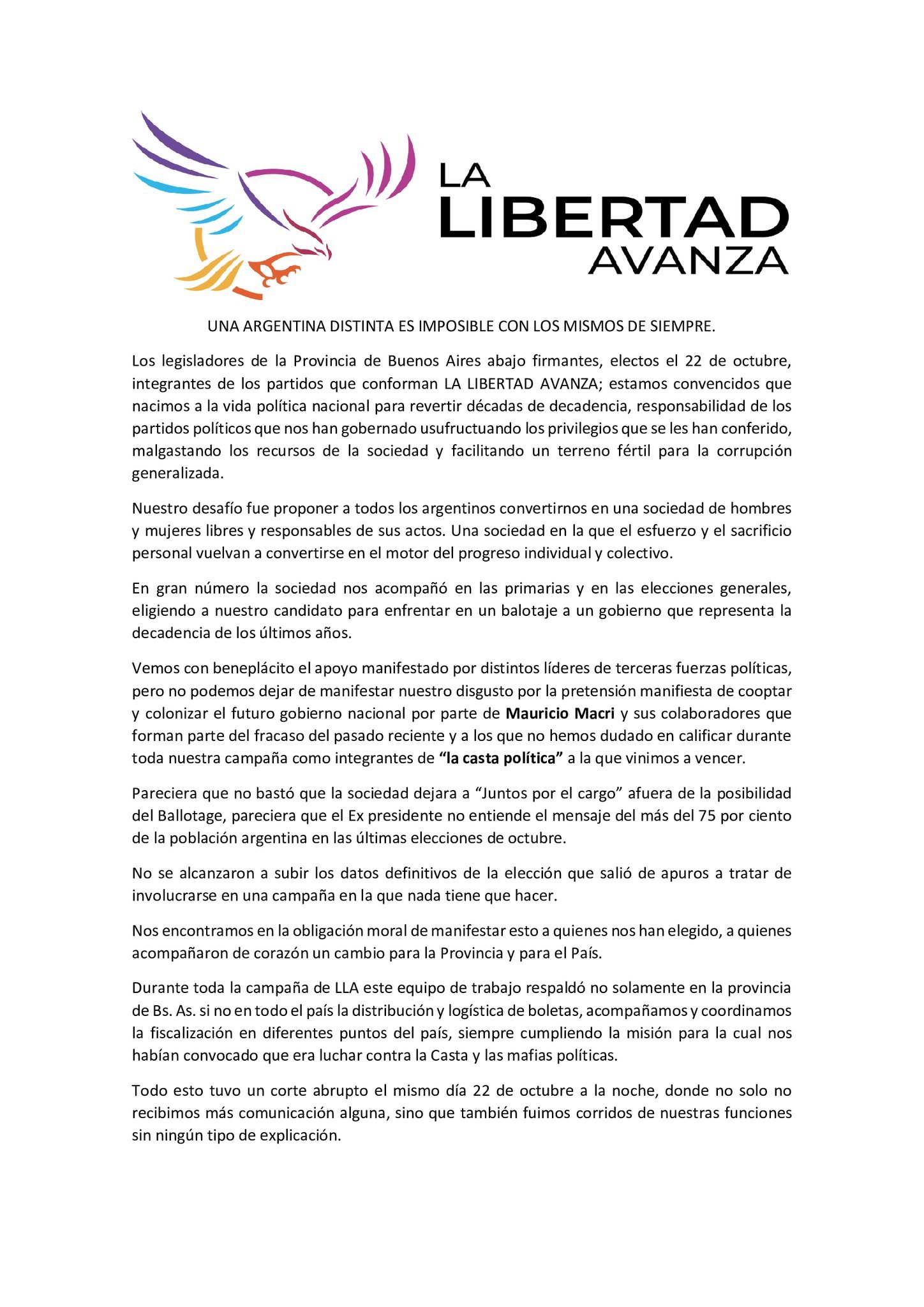 Legisladores bonaerenses de La Libertad Avanza cuestionaron el pacto entre Milei y Macri