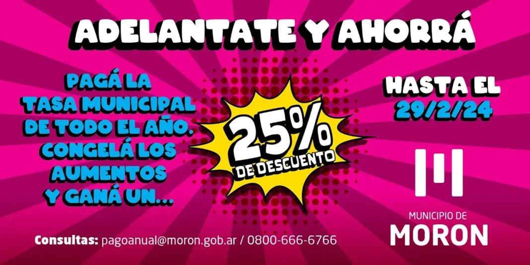 Morón ofrece un descuento del 25% a quienes realicen el pago anual de las Tasas Municipales