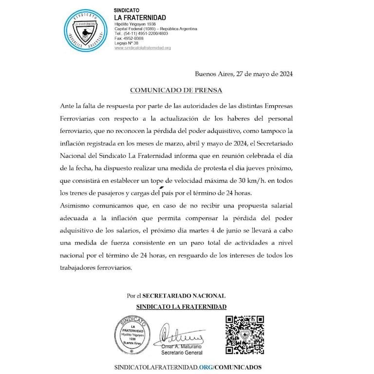 Una protesta complicará el funcionamiento de trenes este jueves y podría haber un paro